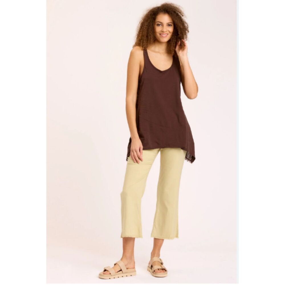 Wearables Indio Tank Leatherbound Pigment Brown Cotton Gauze Boho Top Sz S